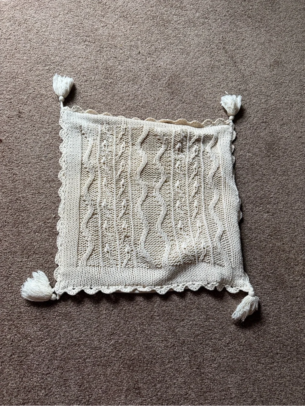 Cream Knit Tassel Pillow Covers - Unbranded